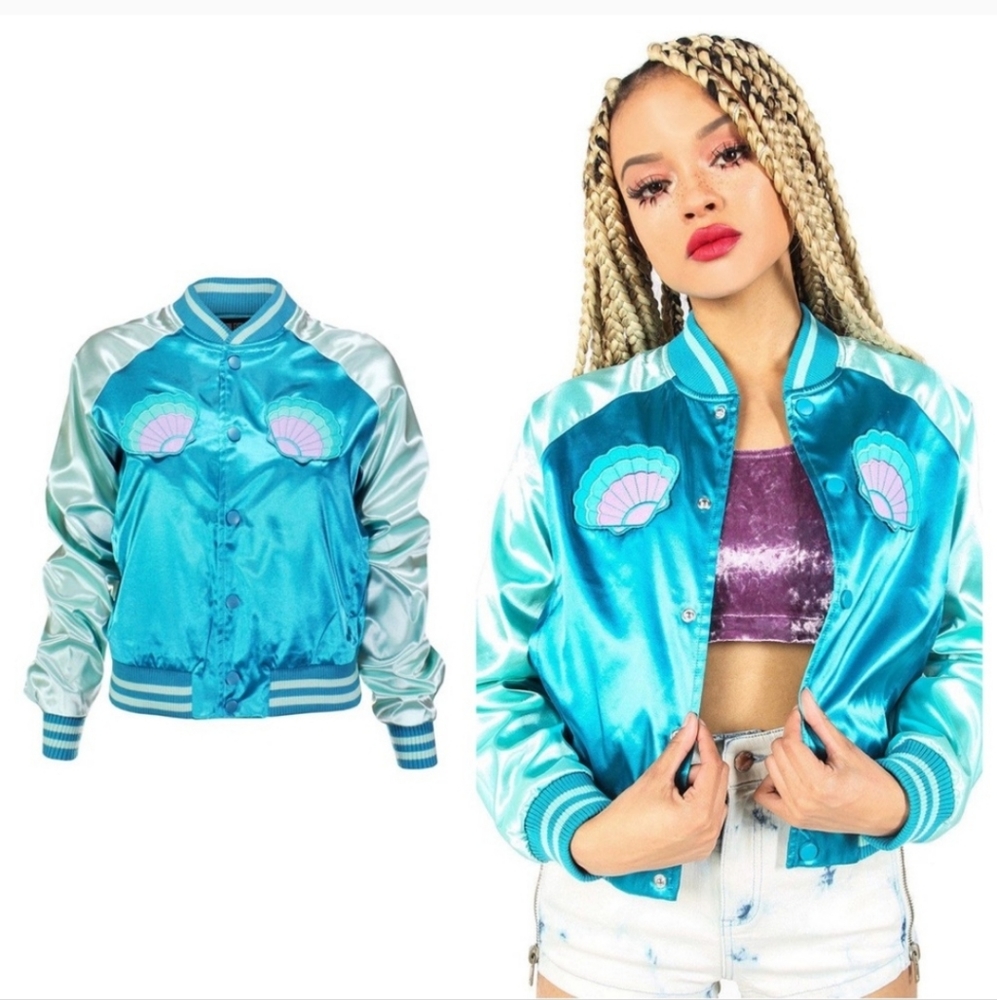 Iron Fist Mermaid For Life Varsity Bomber Jacket NWT